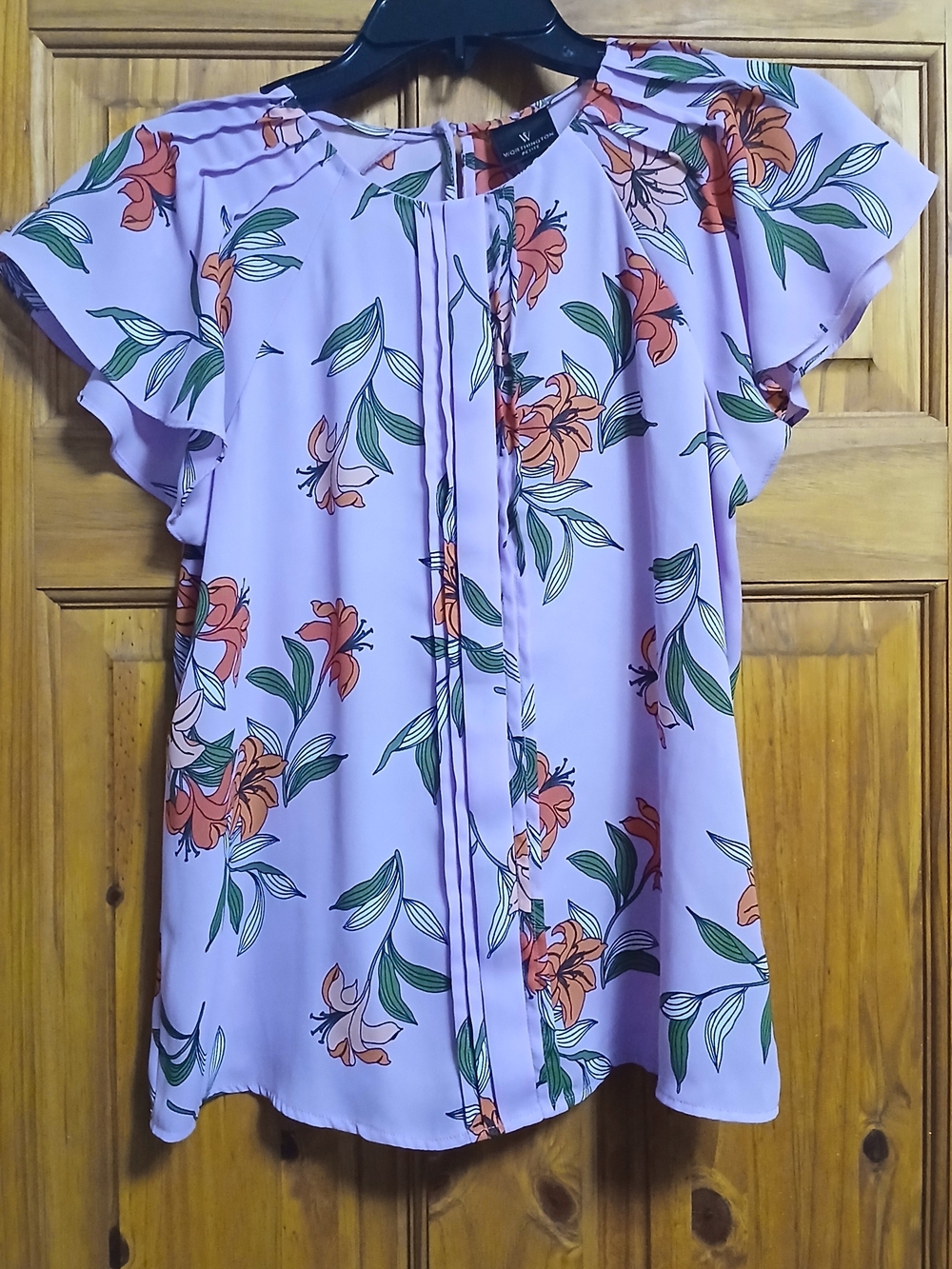 Worthington Lilac Floral Flutter Sleeve Blouse